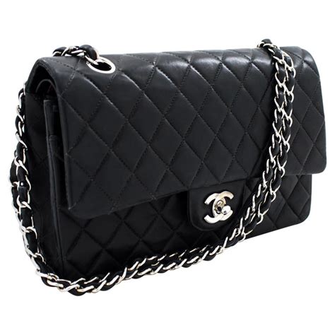 chanel large black tote bag|black chanel bag silver chain.